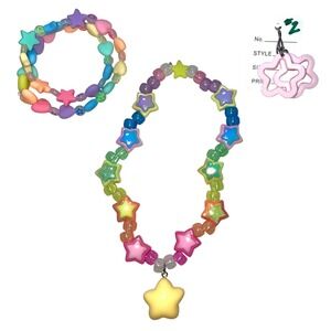 handmade Beaded necklace or bracelet Set rainbow Star Heart Kidcore